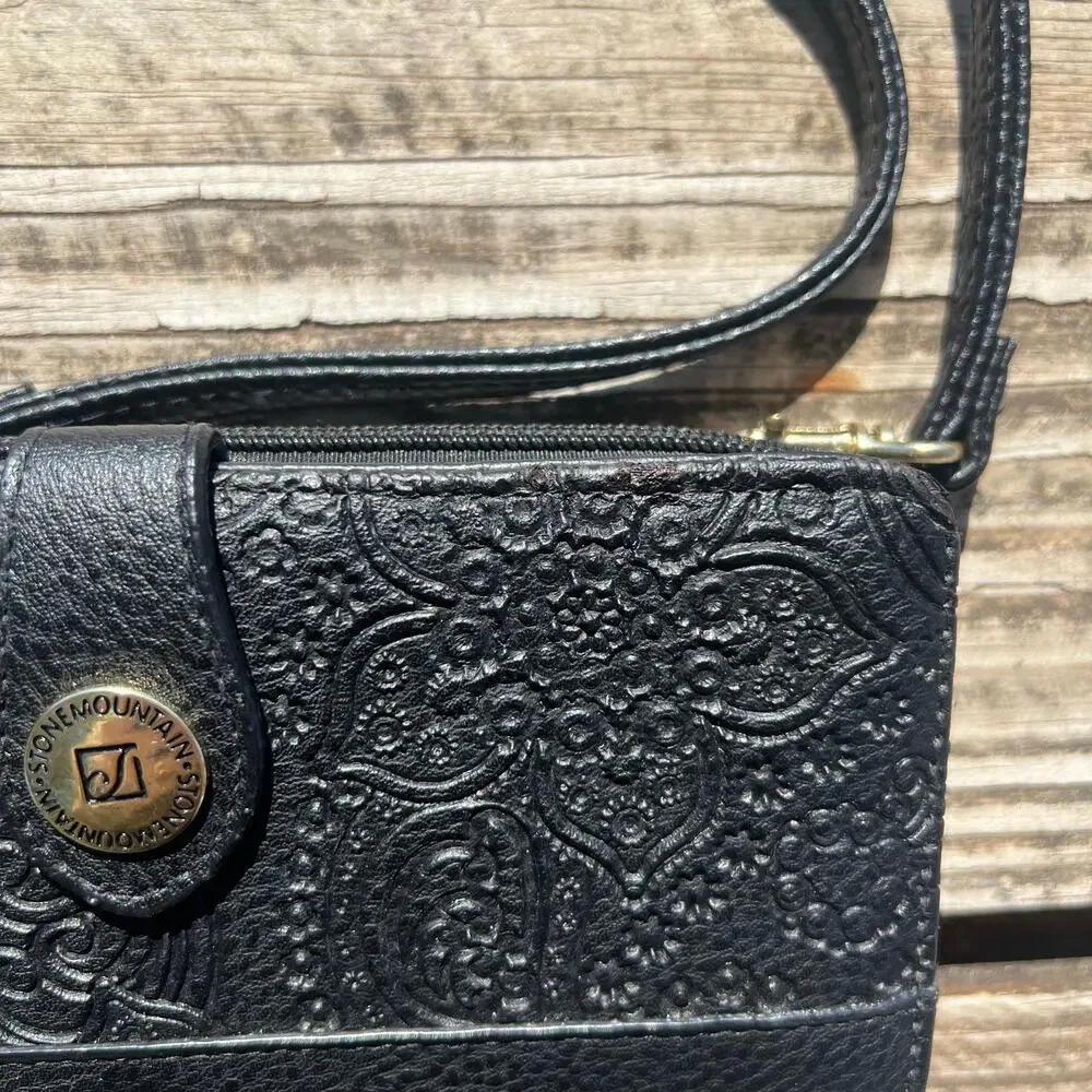 Stone Mountain Convertible Wallet Crossbody Black Embossed Travel Organizer - Picture 7 of 16